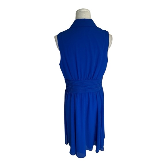 Karl Lagerfeld Cobalt Shirred Chiffon Dress‎ Gold Buttons Size M Sleeveless Midi - Picture 4 of 7